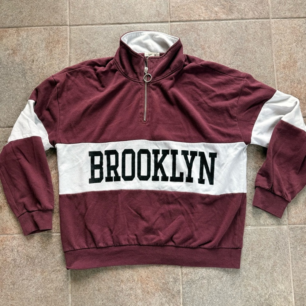 Garage Large Maroon and White Brooklyn Quarter-Zip Sweatshirt